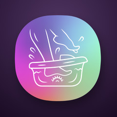 Foot spa bath massager app icon. Relaxing massage. Beauty device for home use. Pedicure electric instrument. UI/UX user interface. Web or mobile application. Vector isolated illustration