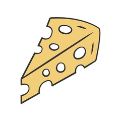 Cheese piece color icon. Organic cow milk dairy product, delicious appetizer. Cheddar triangle single slice. Fresh natural snack. Swiss hard cheese with holes isolated vector illustration