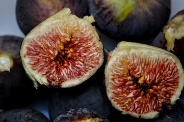 Fresh and rich fig on two halves close up