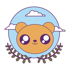 head of cute little bear baby with crown leafs