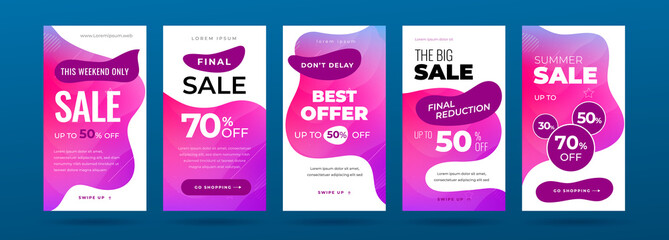 Set of dynamic modern fluid sale banner for social media stories, web page, mobile phone. Sale banner template design special offer set. Eps10 vector.