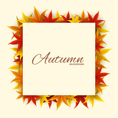 Frame with red, orange and yellow autumn leaves, vector illustration