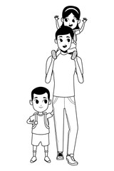 Family single father with children in black and white