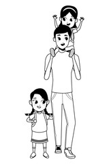 Family single father with kid in black and white