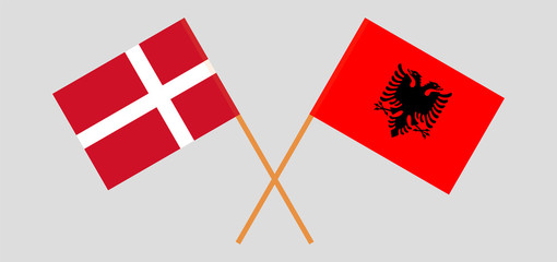 Albania and Denmark. Crossed Albanian and Danish flags