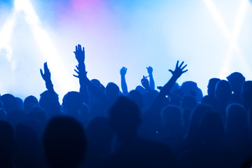 Fototapeta na wymiar silhouettes of audience at rock concert