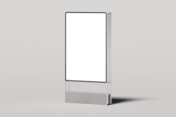Blank illuminated white outdoor banner stand isolated on light background, 3d rendering.