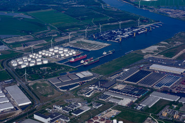 Aerial view on Amsterdam dockyards with standing ships -  Westpoort, Amsterdam, Noord-Holland