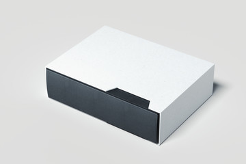 Blank black and white realistic cardboard boxes isolated on white background. 3d rendering.