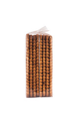biscuit in plastic packaging isolated on white