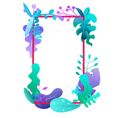 Abstract composition with plants, leaves or trees in trendy geometric flat style. Minimalistic colorful vector design for banner, frames, greeting card isolated on white background.