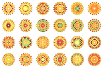 Abstract mosaic triangle mandala symbol set - polygonal round ornamental vector designs elements