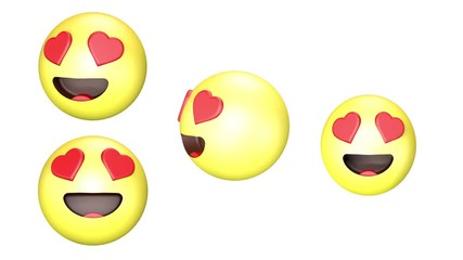 3D animation of an enamored spinning and jumping yellow emoji.