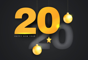 Vector geometric number 2020 in modern layout paper cut 3d style. Happy new year design concept. Minimalistic trendy illustration for branding banner, cover, poster, card.