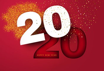 Vector geometric number 2020 in modern layout paper cut 3d style. Happy new year design concept. Minimalistic trendy illustration for branding banner, cover, poster, card.