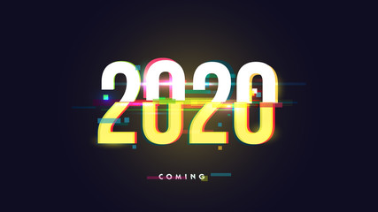 Vector number 2020 in distorted glitch style. Happy new year design concept. Minimalistic trendy illustration for branding banner, cover, poster, card.