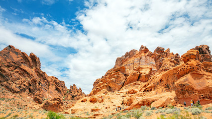 Valley of fire state park, Nevada USA. Red sandstone formations, blue sky with clouds