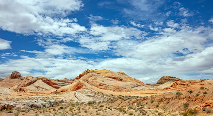 Valley of fire state park, Nevada USA. Red sandstone formations, blue sky with clouds