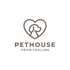 Dog logo and icon design vector. Pet house and pet shop logo.