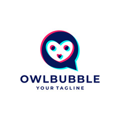 Owl bubble chat overlapping logo and icon design vector. Bubble chat logo.