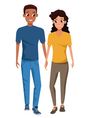 Fototapeta premium Young couple smiiling and walking cartoon
