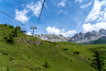 San Pellegrino Pass, Moena , Trentino Alto Adige, Alps, Dolomites, Italy: Landscape at the San Pellegrino Pass (1918 m).It's a high mountain pass in the Italian Dolomites. Summer landscape in the Alps