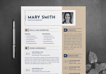 Resume and Cover Letter Layout with Tan Sidebar
