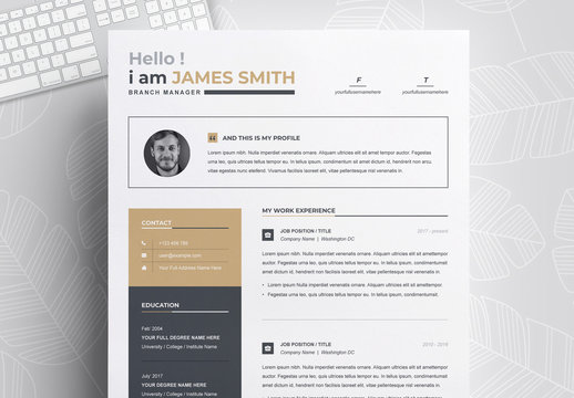 Resume and Cover Letter Layout with Gold Sidebar