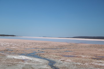 Pink Lake or Hutt Lagoon in Western Australia, Oceania