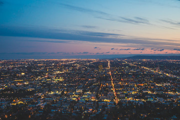 View over Los Angeles city from Griffith hills in the evening