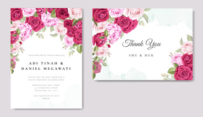 beautiful wedding card with floral and leaves background template