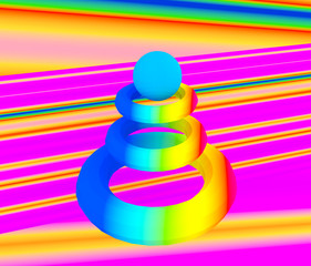 Pop art zine strong color collage, round rainbow abstract background with rings and round forms.