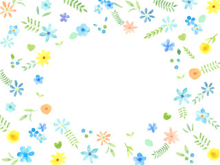 花と葉のメッセージカード　水彩イラスト