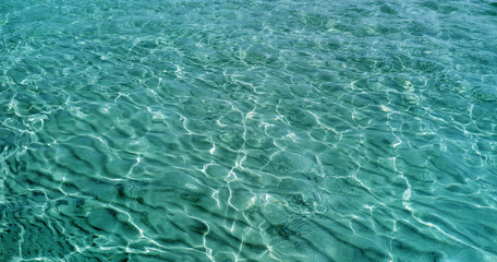 Fototapeta na wymiar Turquoise water in South of Europe during Summer. Waves in this clear fresh warm water.