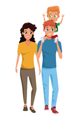 Family young parents with children cartoon