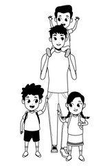 Family single mother with kid in black and white