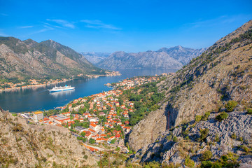 Fototapeta na wymiar Aerial panorama of mountains and Kotor Bay 