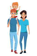 Family young parents with children cartoon