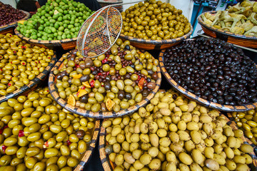 Olives for sale at food market