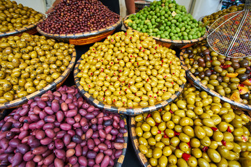Olives for sale at food market