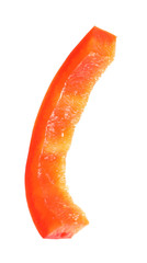 Slice of ripe red bell pepper on white background