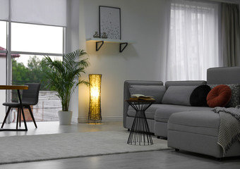 Cozy living room with modern furniture and stylish decor. Ideas for interior