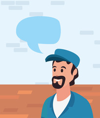 worker cleaning man in uniform and cap