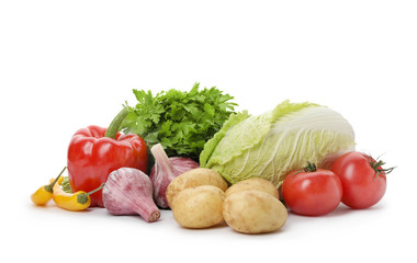Different fresh ripe vegetables isolated on white