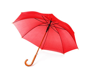 Modern opened red umbrella isolated on white