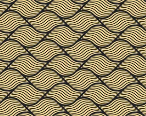 Tapeten Nahtlose schwarz-goldene Op-Art-Illusion gewebter Wellenmustervektor © picksell