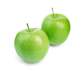 Fresh ripe green apples on white background