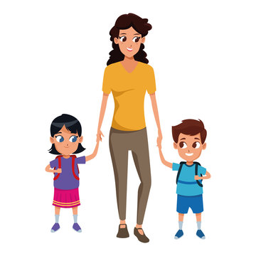 Family single parent with childrens cartoon