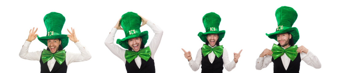 Man with big green bow tie in funny concept