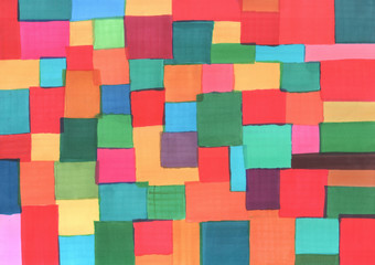 Marker painting. Multicolor squares. Patchwork style. Grunge hand drawn texture for background. Raster illustration